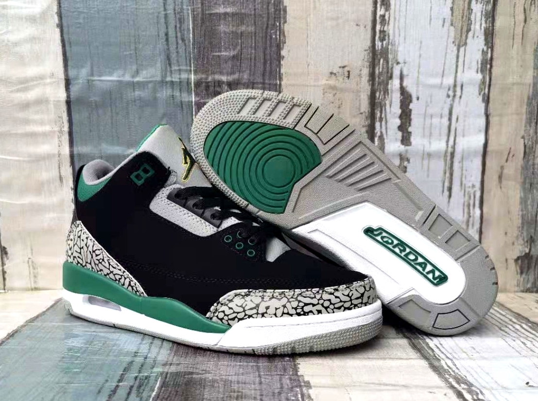 Air Jordan 3 Black Green Cement Grey - Click Image to Close